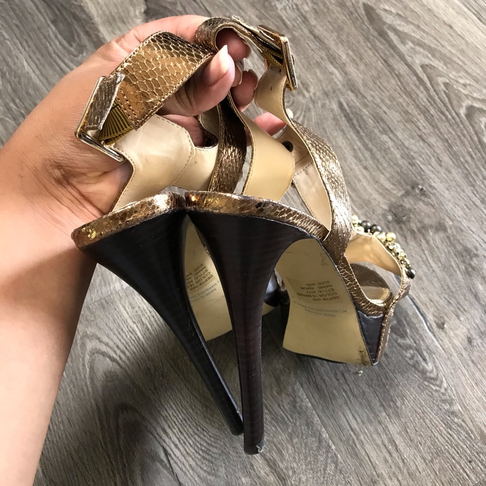 Bakers Amor Platform Heel Sandals Bronze Beaded Gem